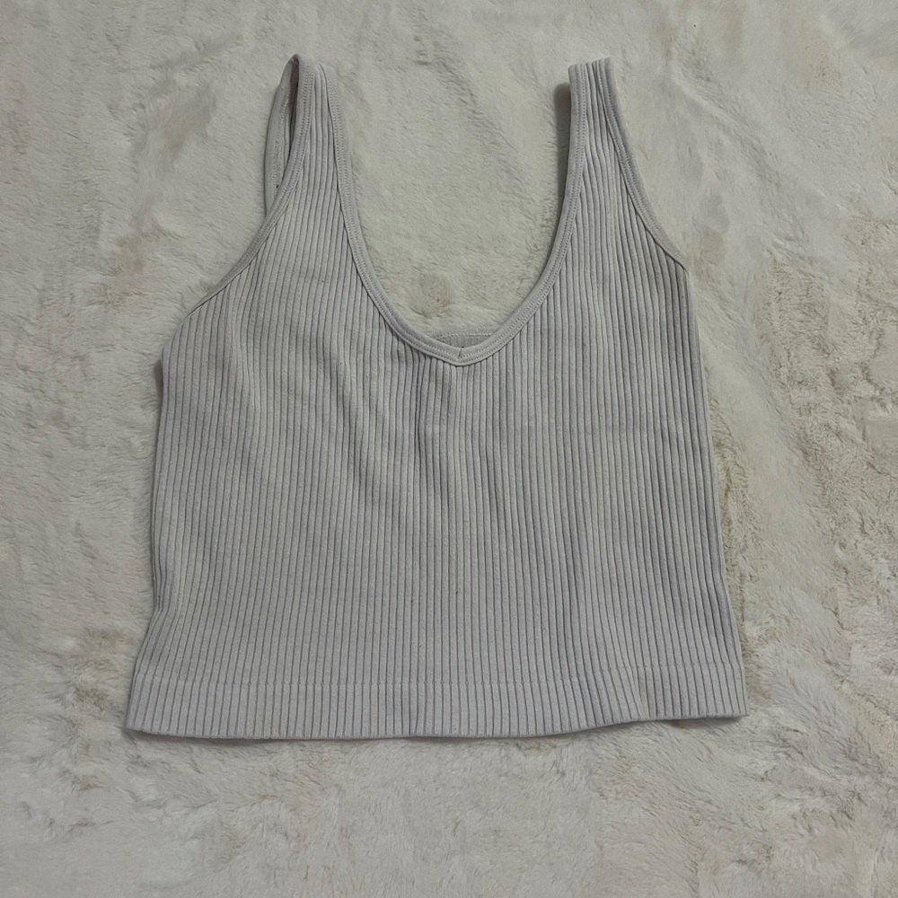 FP Movement by Free People Light Gray Ribbed Tank Top
